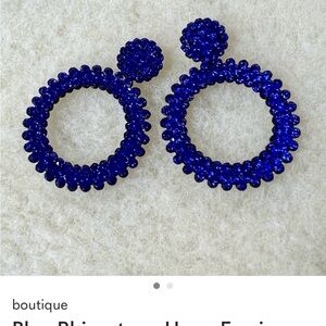 Blue Rhinestone Hoop Earrings Sparkly Bejeweled Hoops